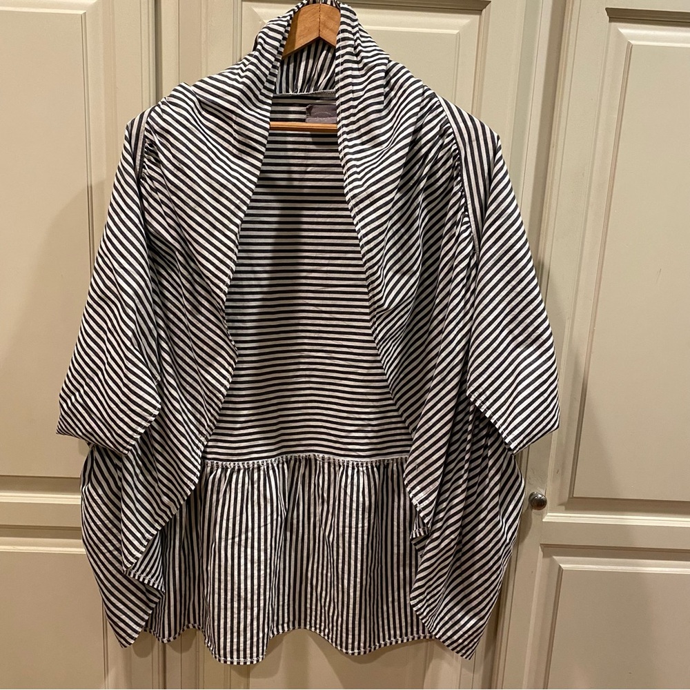 Anthropologie Black and White Striped Draped Top